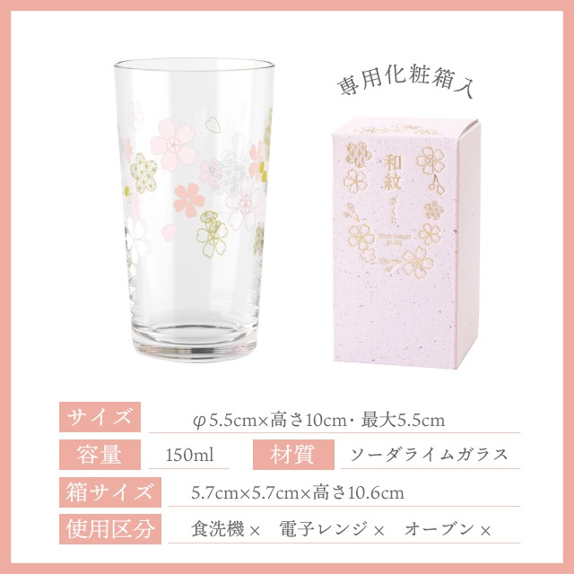 杯 細長 さくら柄 150ml 和紋 専用箱付 東洋佐々木ガラス（BT-20203-J423）
