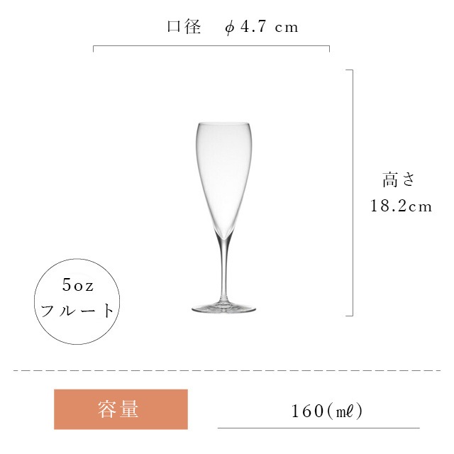 木村硝子店 シャンパングラス バンビ 5ozフルート 160ml（6436）