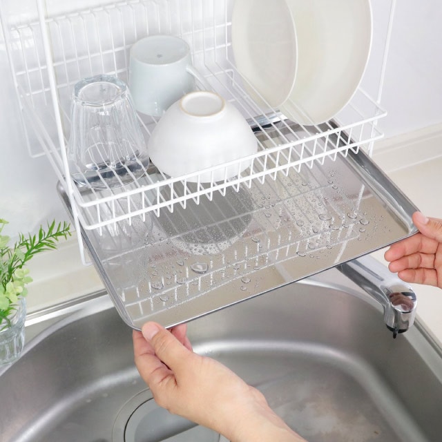 吊り戸棚水切りラック 大容量 吊戸棚下収納 吊り戸下収納 伸縮式 ねじ止めタイプ 幅90〜120cm