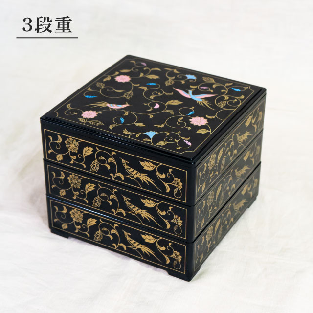 重箱 6.5寸 2段/3段用 角重 鳳凰 黒（COS-093-2）