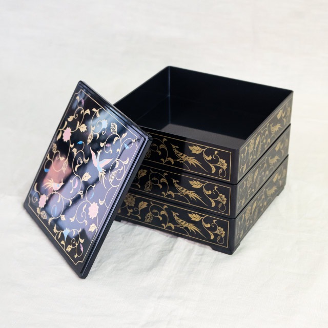 重箱 6.5寸 2段/3段用 角重 鳳凰 黒（COS-093-2）