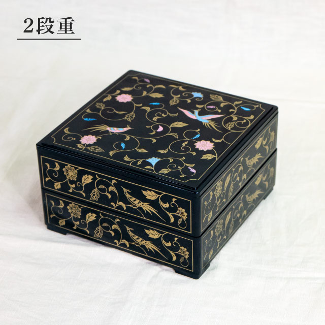 重箱 6.5寸 2段/3段用 角重 鳳凰 黒（COS-093-2）
