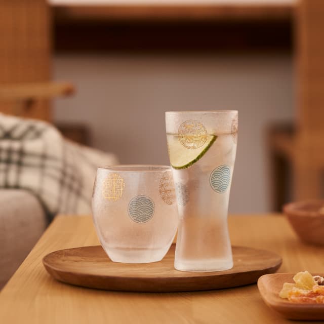 オールドグラスペアセット 丸紋 345ml 箱付き プレミアムニッポンテイスト アデリア 石塚硝子（S-6211）