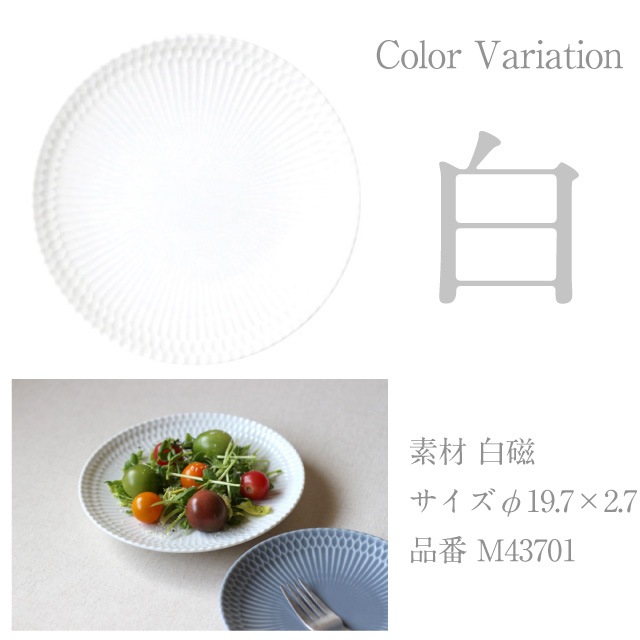 皿 20cm 2枚セット さざなみ 白 青白 ブルーグレー 選べる3カラー 小田陶器（M43701・M43702・M43703）