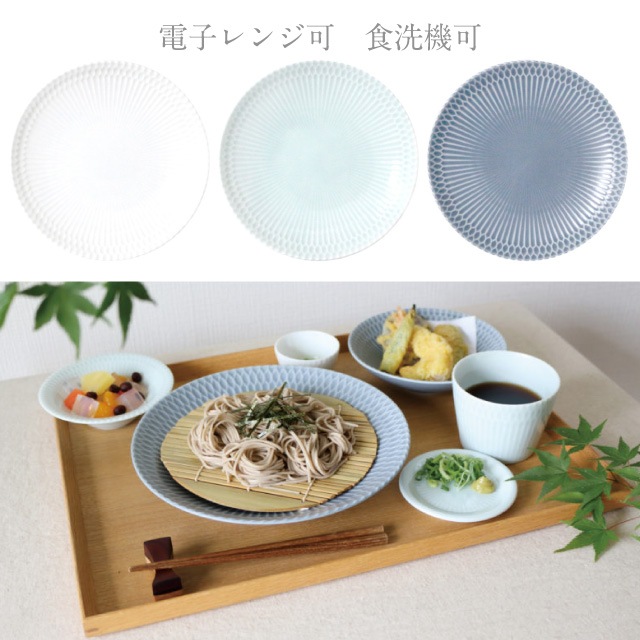皿 20cm 2枚セット さざなみ 白 青白 ブルーグレー 選べる3カラー 小田陶器（M43701・M43702・M43703）