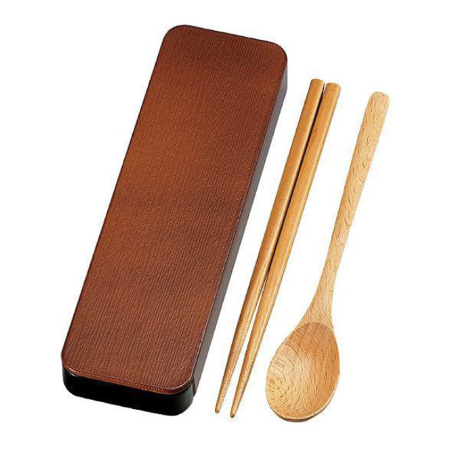 箸＆スプーンセット 18cm 木目 ライトブラウン たつみや HAKOYA（33347）[KU] 4964026333473