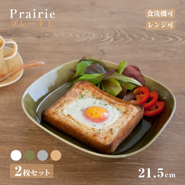プレートL 21.5cm 2枚セット Prairie プレーリー 選べる4カラー 小田陶器（P40701・P40702・P40703・P40704）