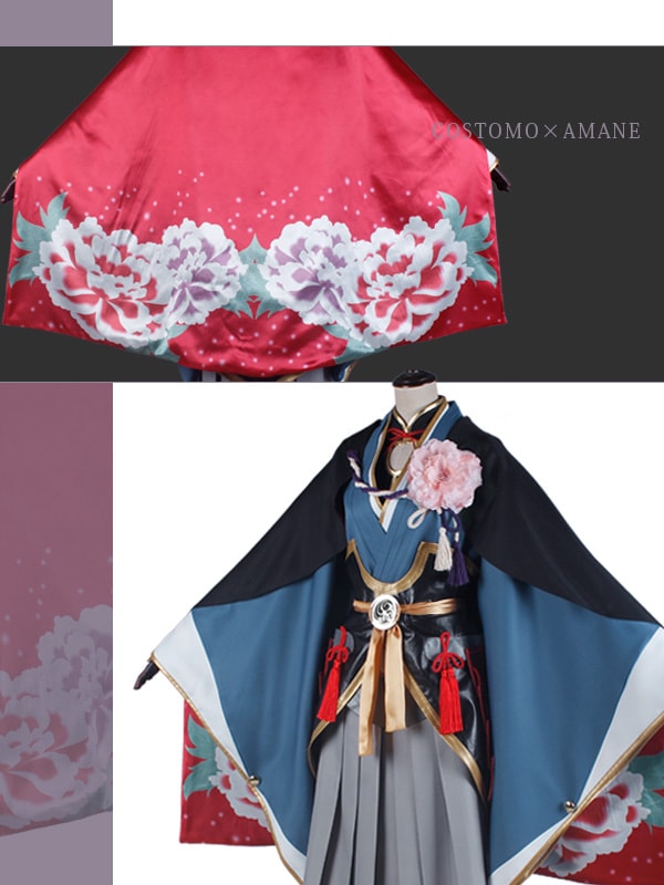 送料無料】とうらぶ風 青×黒×金 裏地濃いピンクのマント付