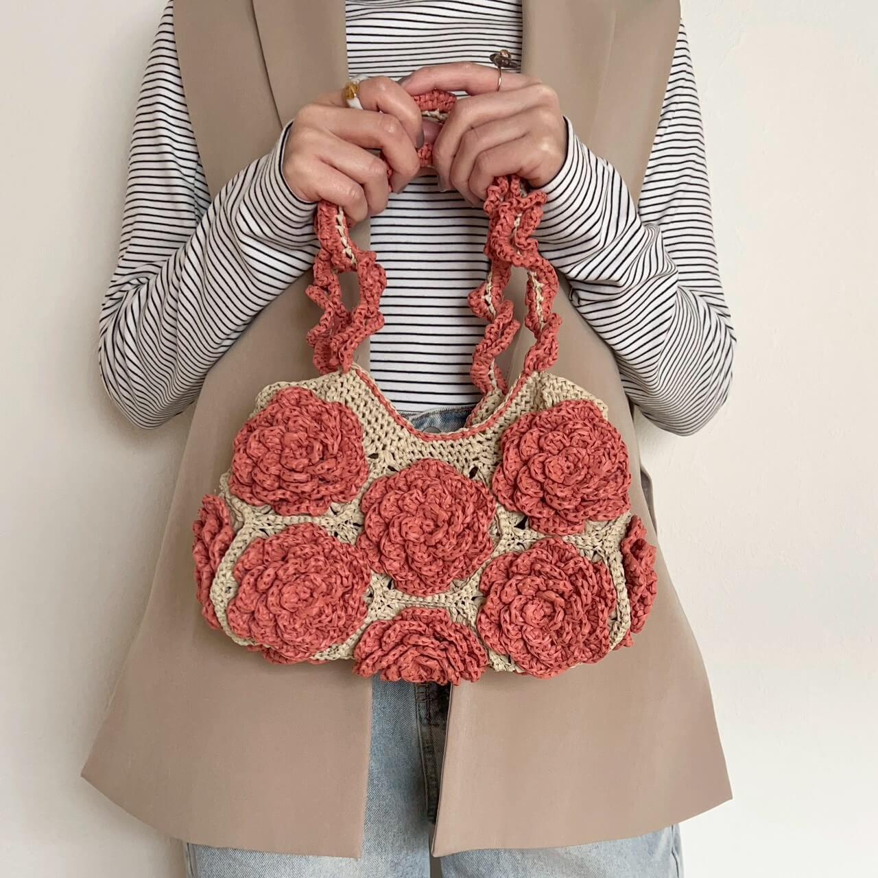 �ҥ��åȡӣ�D Raffia Rose Bag�����åȡ�Designed by melt