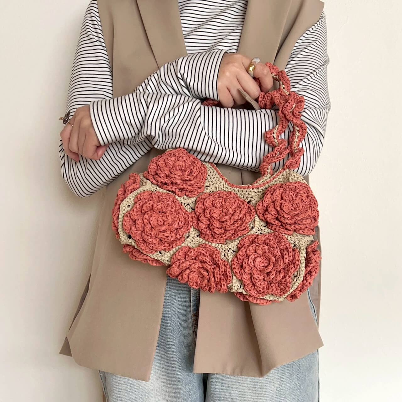 �ҥ��åȡӣ�D Raffia Rose Bag�����åȡ�Designed by melt