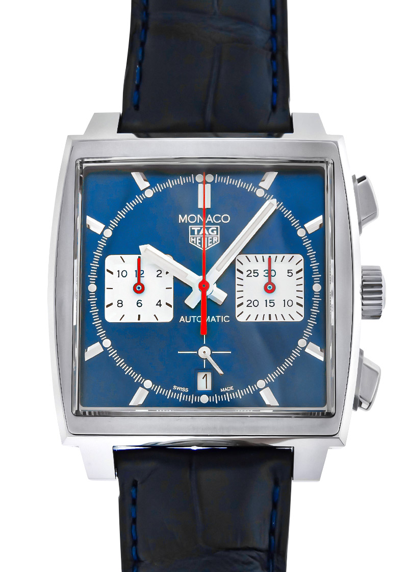 【中古品】タグホイヤーCBL2111.FC6453 モナコ キャリバー ホイヤー02 クロノグラフ SS ブルー文字盤 自動巻き レザー