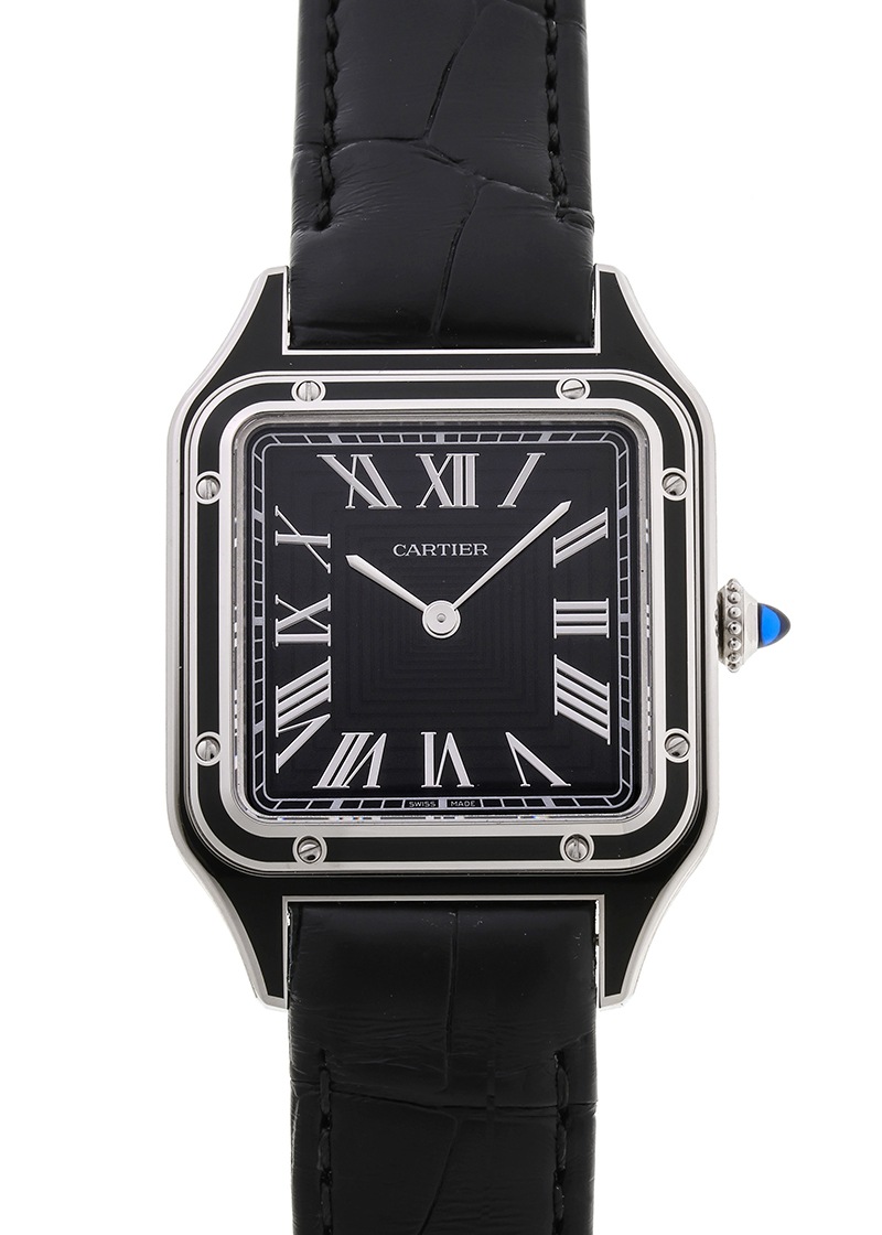 Cartier スクエア型時計サントスデュモンＬМ シルバー/ブラック Cartier - Cartier スクエア型時計サントスデュモンLМ シルバー