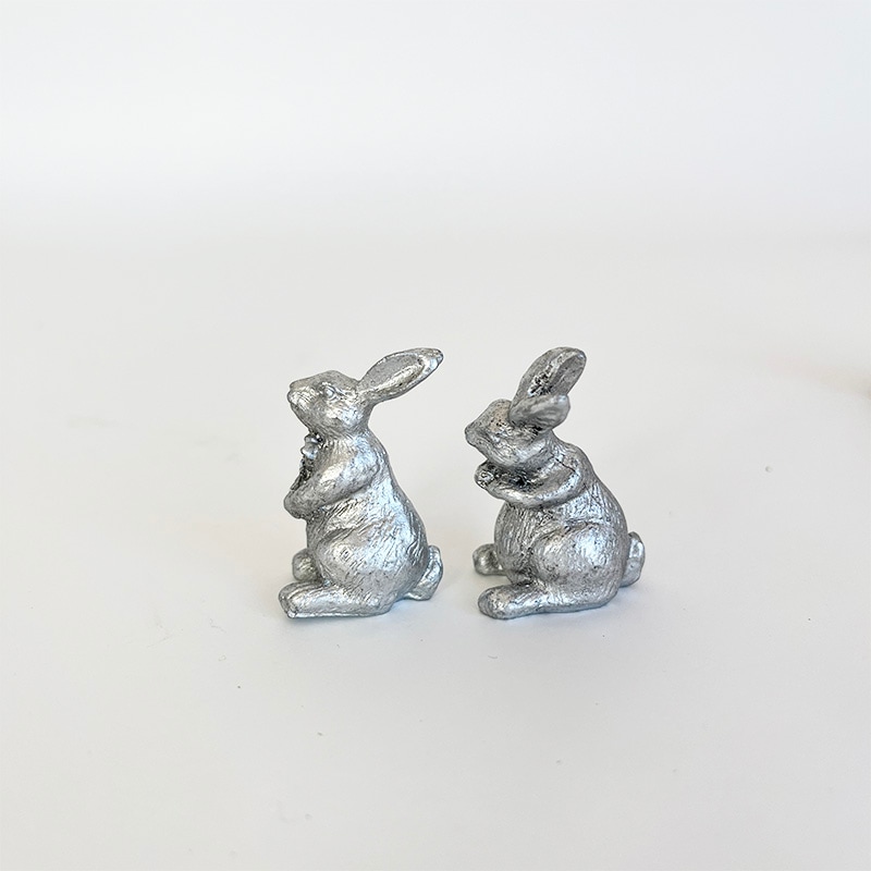 銀色のうさぎオブジェ シルバーラビット メタリック 置物 143-209 銀色