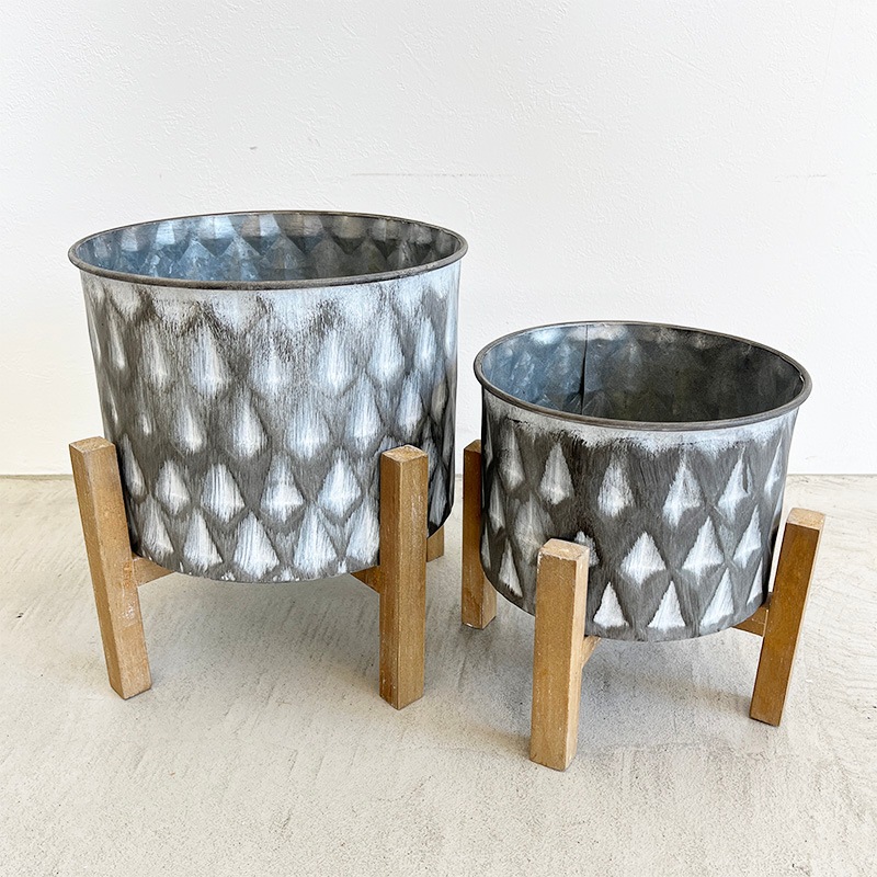 ウッドスタンド・ブリキポットカバー L (S) | 鉢・鉢カバー・ソーサー