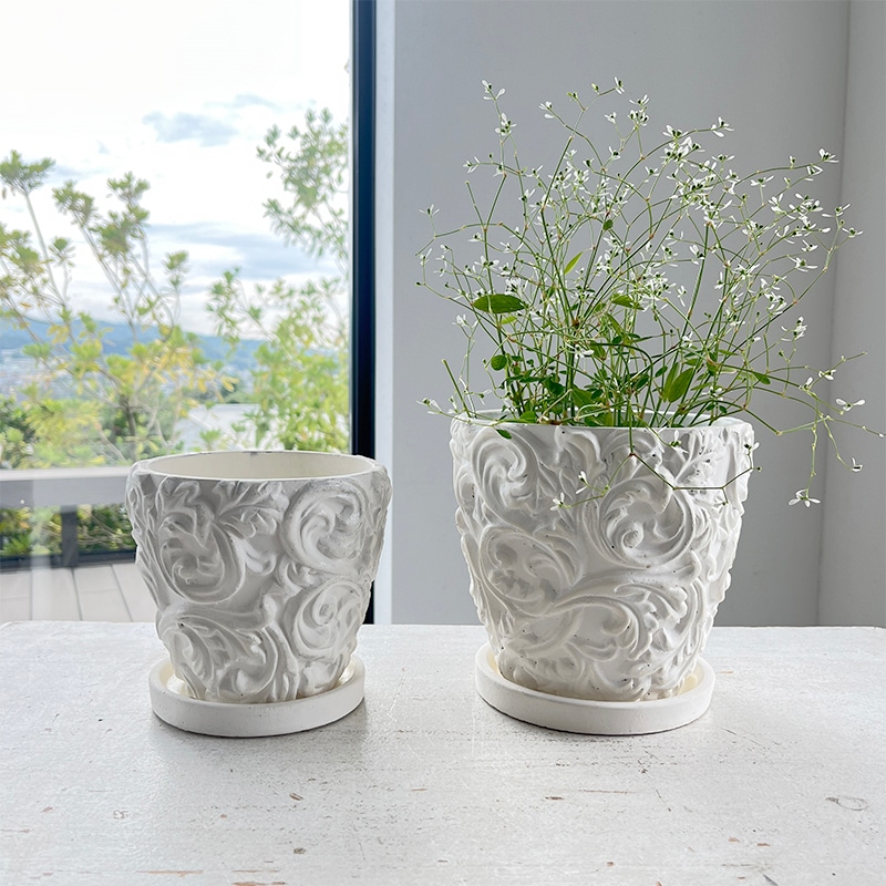 ホワイトアラベスクポット L | ソーサー付き鉢 | COVENT GARDEN