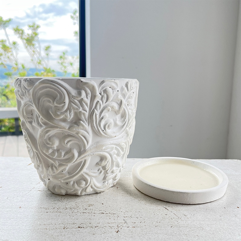 ホワイトアラベスクポット L | ソーサー付き鉢 | COVENT GARDEN