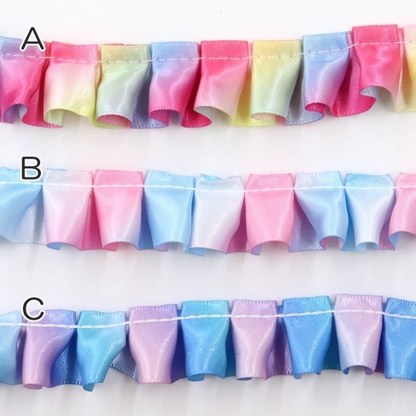 ゆめかわ♪手染めダブルフリルレース☆オーガンジー☆パステルレインボー レインボーフリル【25mm】(50cm単位) | 手芸センタードリーム公式通販