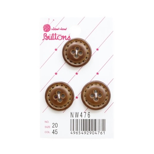 カードボタン NW476 ステッチ柄 ブラウン 20mm 3個入 | 手芸センター