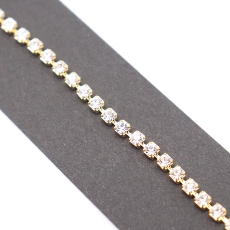 ラインストーンチェーン #101 ゴールド色 15cm クリスタル | 手芸