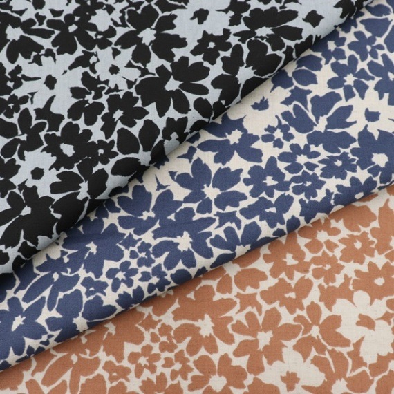 処分価格】生地 綿麻キャンブリックプリント 花柄 253504-11～13