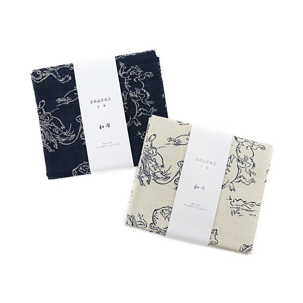 生地 和布 むら糸 プリント 鳥獣戯画 KR-7000 70 【45×50cm