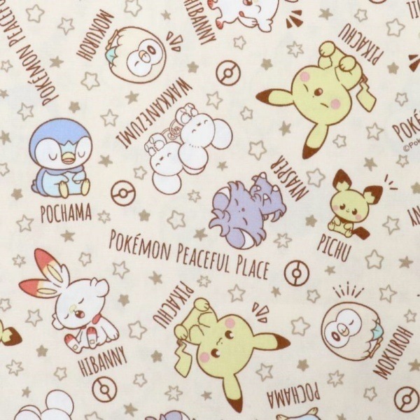 生地 ポケモン オックス ポケピース お昼寝柄 ベージュ G-6130D-1A