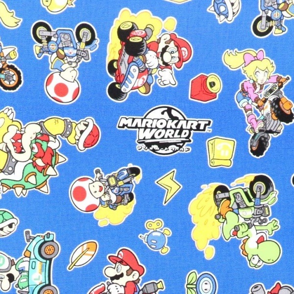 生地 マリオカートワールド オックス 総柄 ブルー G-3047D-1C | 手芸