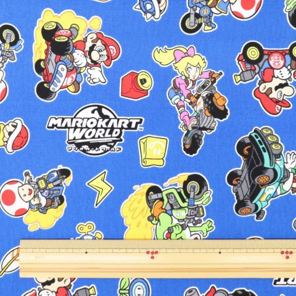 生地 マリオカートワールド オックス 総柄 ブルー G-3047D-1C | 手芸