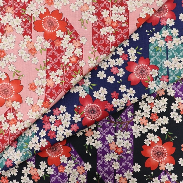 生地 ゆめゆらら スケアープリント 矢羽に桜柄 DR11670-1 | 手芸