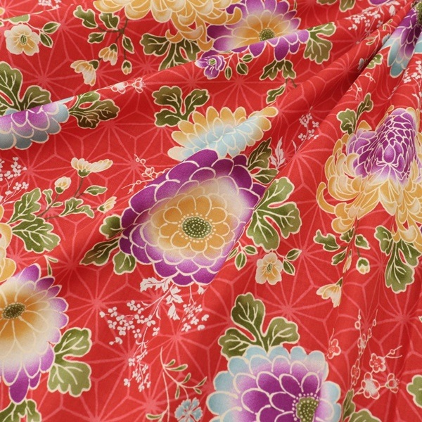 生地 ゆめゆらら スケアープリント 麻の葉に丸菊柄 DR11670-2 | 手芸