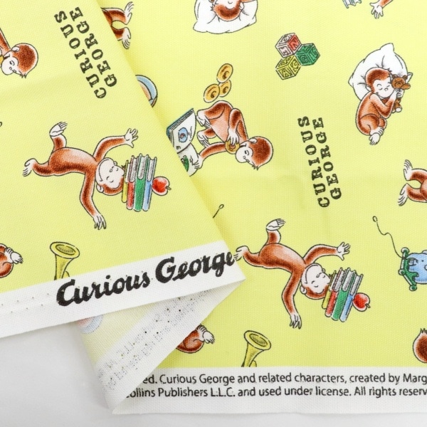 ルカリオ【廃盤美品】ブルックランズ　マンクスタイプショートシート 生地 おさるのジョージ オックス ブック柄 【50cmカットクロス