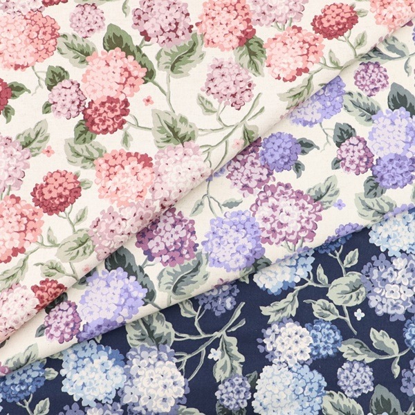 生地 綿麻キャンバスプリント あじさい柄 KTS6980 | 手芸センター