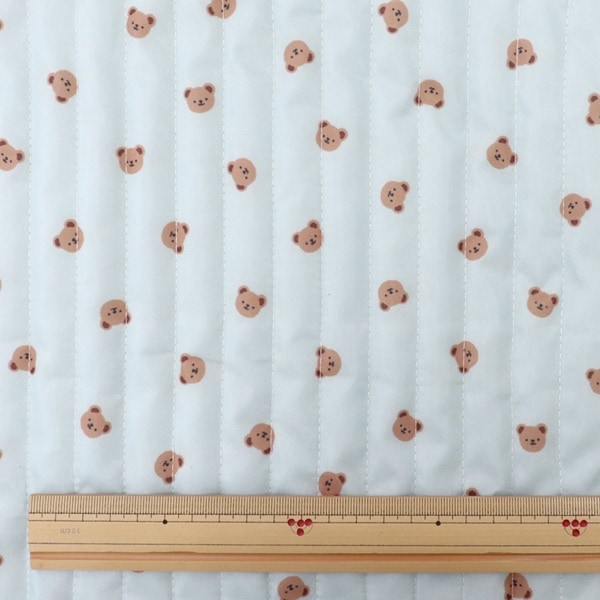 生地 インクジェットプリント 【キルト】 クマ柄 サックス