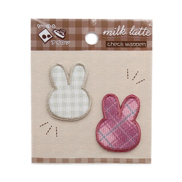 ミルクラテ milk latte チェックワッペン アイロン接着＆シール うさぎ