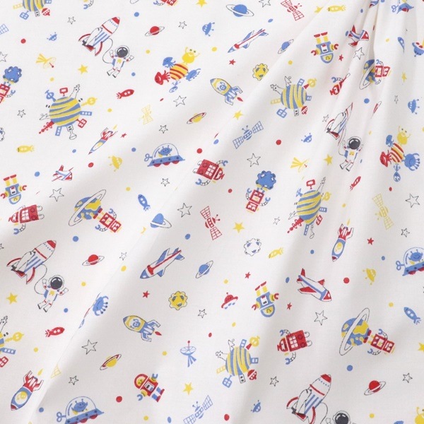 オーダー受付中　製図柄 生地 スケアーキッズプリントロケット&ロボット柄 DC4680-4 | 手芸