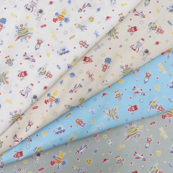 生地 スケアーキッズプリントロケット&ロボット柄 DC4680-4 | 手芸