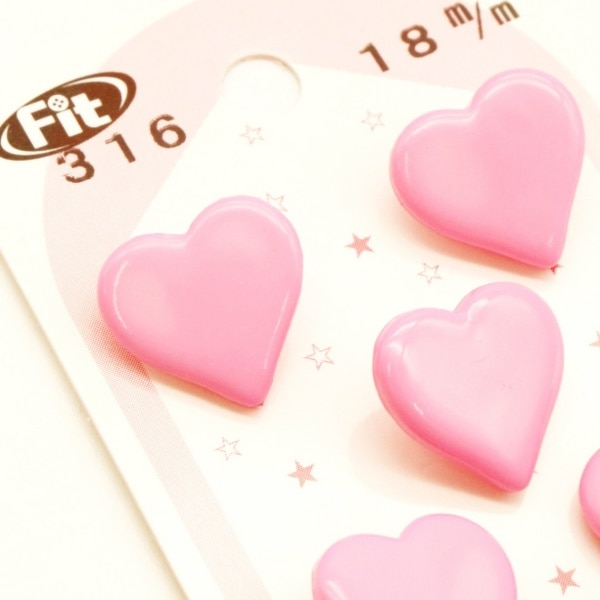 カードボタン No316 ハート ピンク 18mm 5個入 | 手芸センタードリーム
