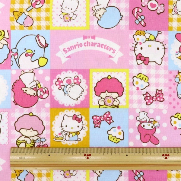 生地 サンリオキャラクターズ チェック柄 オックス ピンク G-8996D-1A