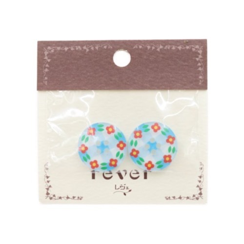 ボタン ブルーチェック×お花 23mm 2個入 | 手芸センタードリーム