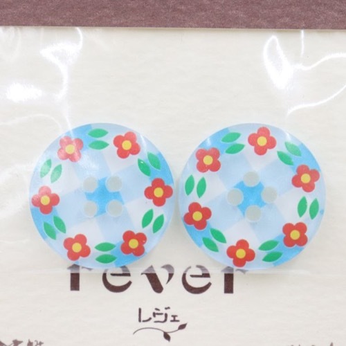 ボタン ブルーチェック×お花 23mm 2個入 | 手芸センタードリーム