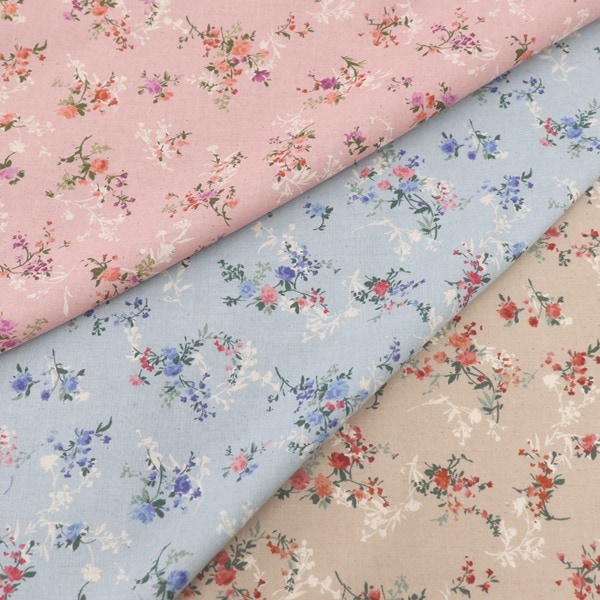 生地 綿麻シーチングプリント ボタニカル柄 DR11520-1 | 手芸