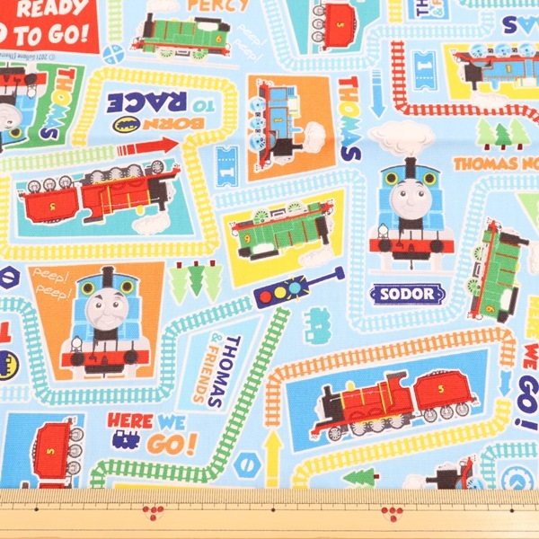 kazu様ご注文生地 生地 きかんしゃ トーマス 線路柄 オックス【50cmカットクロス