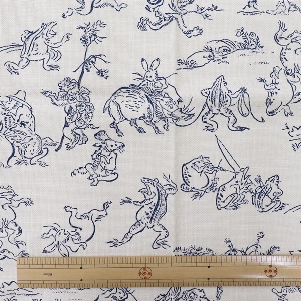 生地 和布 むら糸 プリント 鳥獣戯画 KR-7000 70 【45×50cm