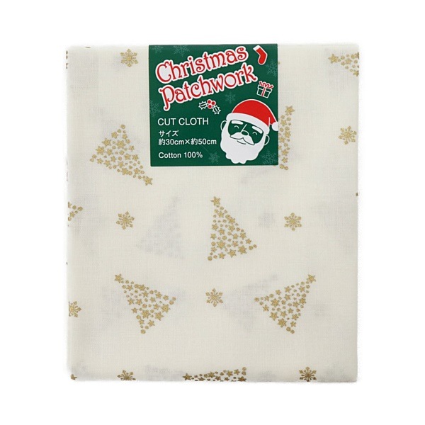 生地 クリスマスパッチカット ツリー柄 ゴールドプリント 【30