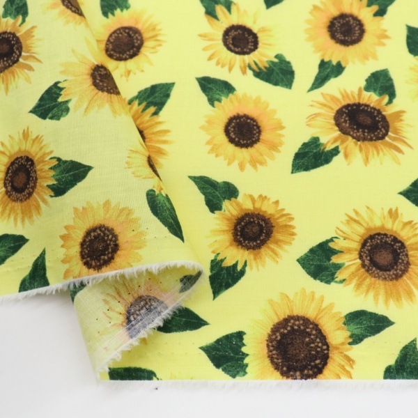 生地 綿麻キャンブリックプリント ひまわり柄 255504 | 手芸センター
