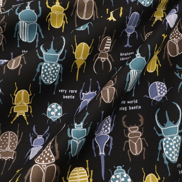 ハンドメイド☆サックス。昆虫プリント×チェック切替片側紐出し巾着