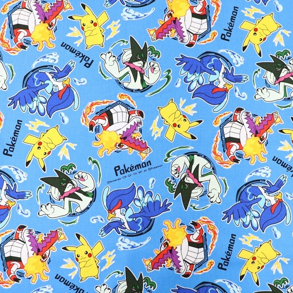 生地 ポケモン オックス ポケモン総柄 サックス G-6129-1A | 手芸