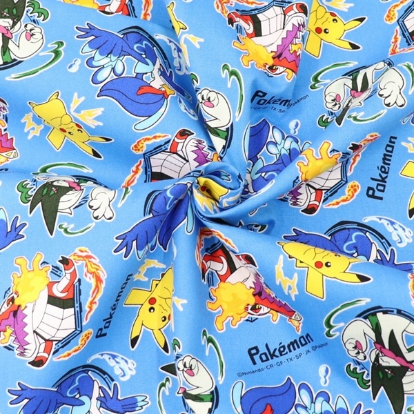 生地 ポケモン オックス ポケモン総柄 サックス G-6129-1A | 手芸