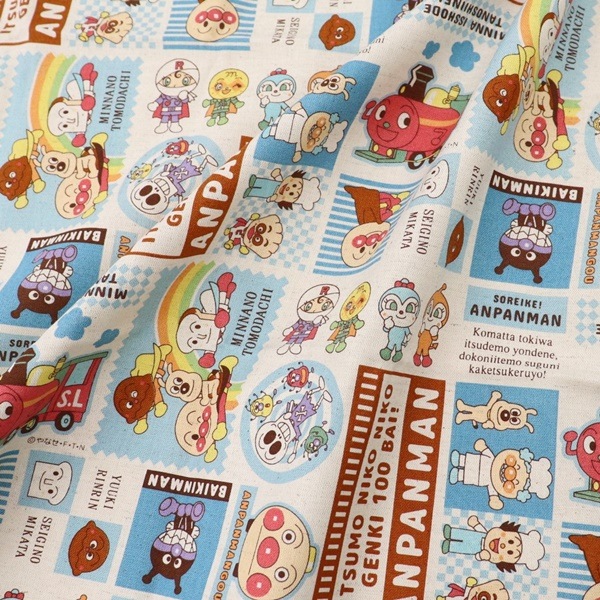 生地 アンパンマン麻混プリント パッチ柄 【50cmカットクロス】 L2170