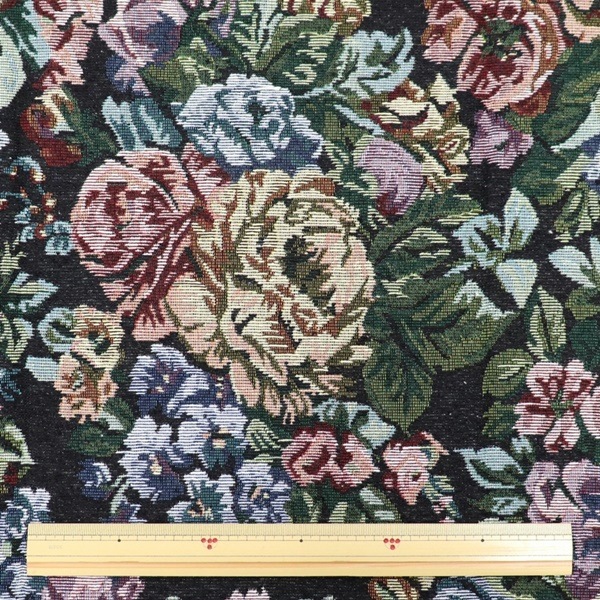 30%OFFセール価格】生地 ゴブラン 黒系花柄 【1.5mカットクロス